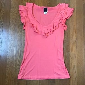 Coral Flutter Neckline/Sleeve Top